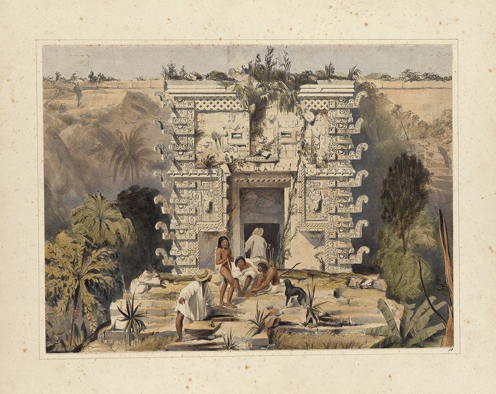 (MEXICO.) Catherwood, Frederick. Group of 4 hand-colored lithographed plates of Mayan ruins,